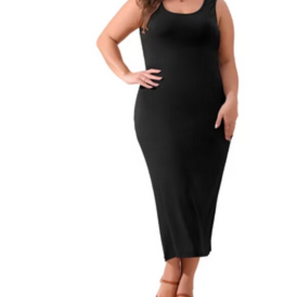 Agnes Orinda Plus Size Black Knit Sweater Dress – Modern Minimalist Quiet Luxury - Picture 12 of 15